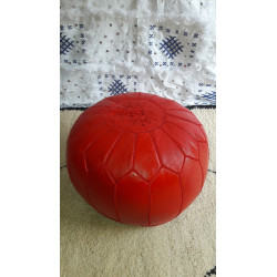 Red Leather Pouf