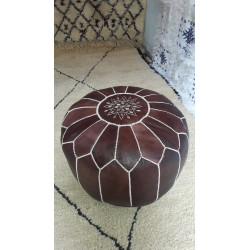 Dark Tan Leather Pouf